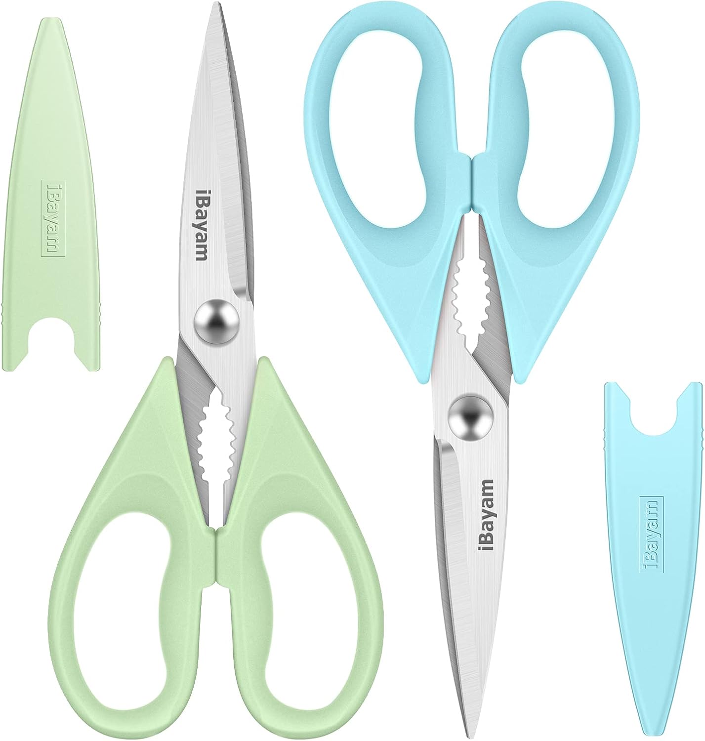 Kitchen Shears, iBayam Kitchen Scissors All Purpose Heavy Duty Meat Scissors Poultry Shears, Dishwasher Safe Food Cooking Scissor Stainless Steel Utility Scissor, 2-Pack, Light Blue, Pistachio