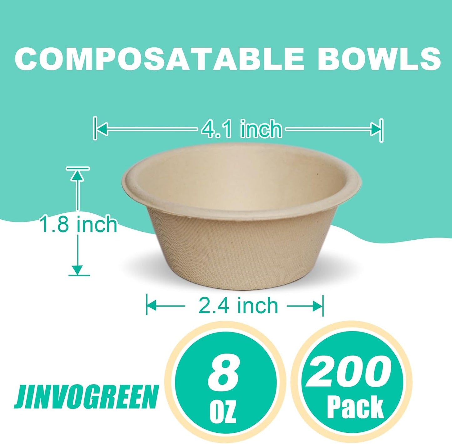 200 Count 8 oz Paper Bowls, Small Disposable Compostable Bowls, Heavy Duty Biodegradable Sugarcane Bagasse Bowl for Snacks, Fruits, Desserts, Natural