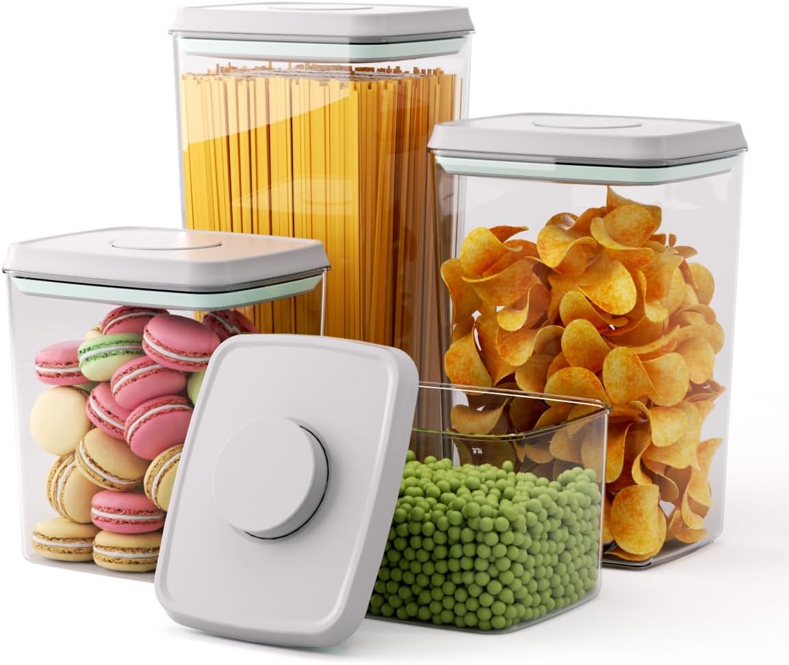 Pop Storage Set – 4 Pack Airtight Food-Grade Containers with Lids, BPA-Free, with Measurement Marks for Flour, Sugar, Pantry Organization