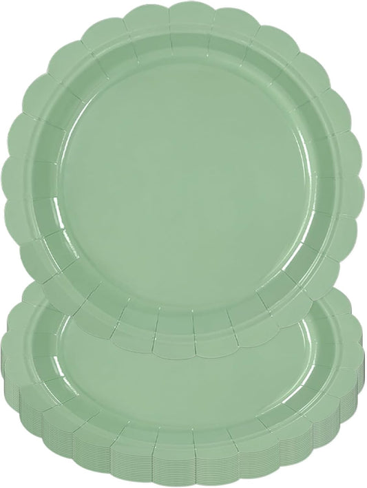 50PCS Sage Green Paper Plates Sage Green Party Supplies 9 Inch Disposable Dessert Plates Birthday Party Plates for Tea Party Baby Shower Wedding Graduation Picnic BBQ