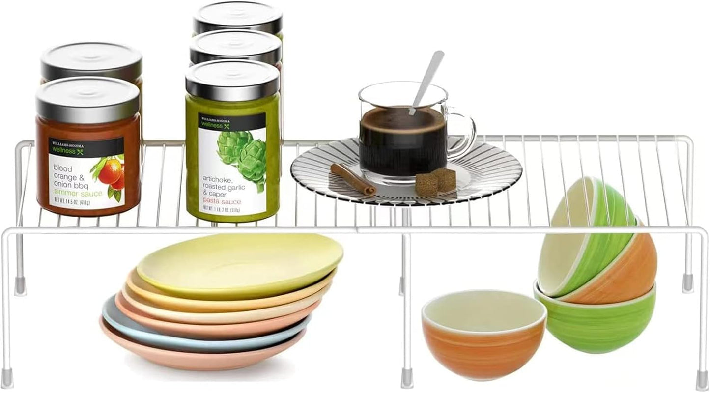 Expandable Cabinet Storage Organizer Shelf, Freezer Shelf Kitchen Cabinet Pantry Spice Rack for Plate Cup Organizer with Scratch Resistant Feet, 2 Sets