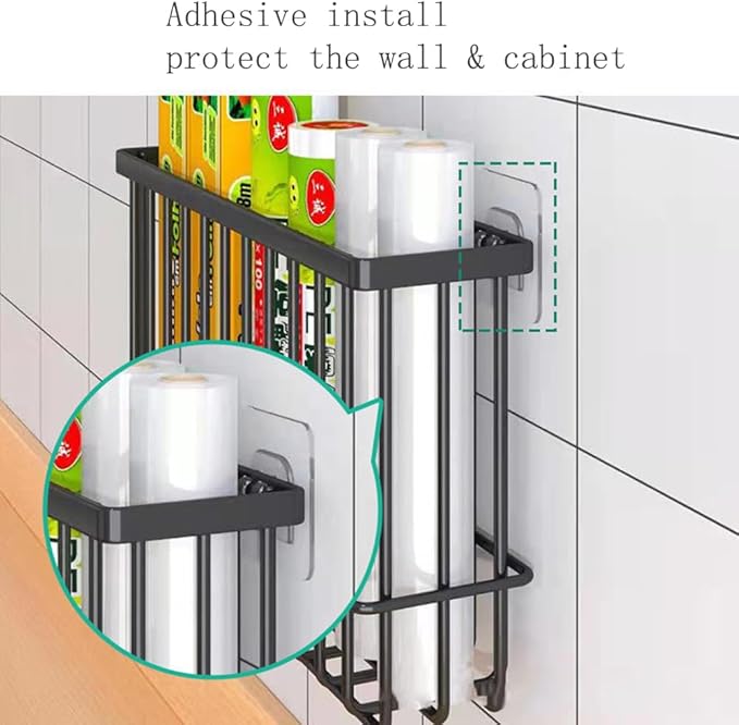 2 Piece Kitchen Cabinet Door Storage Box,Self Adhesive Wall Mounted Storage Boxes,Wardrobe/Bathroom/Refrigerator Small Items Organizer Storage Box (Black)