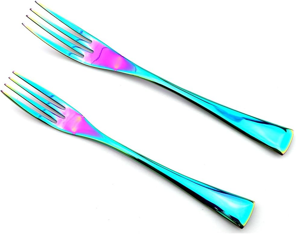 JASHII Luxury Shiny Flatware Set 24-Piece | Iridescent Silverware Sets | 18/10 Stainless Steel Dinnerware Set | Utensils For 4 | Rainbow Tableware,Dinner Knife STEAK Knife Fork DINNER DESSERT Spoon