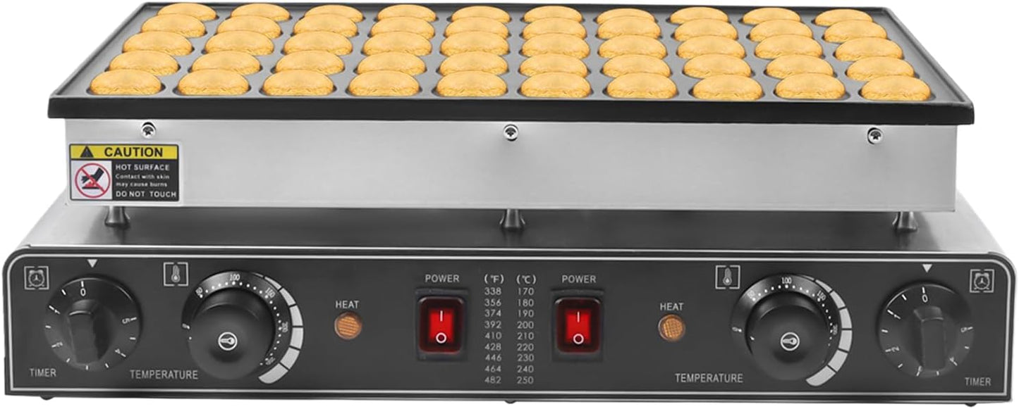 110V Mini Dutch Pancake Baker Maker, 50PCS 1700W Commercial Electric Nonstick Waffle Maker Machine, 1.77in Pancake Maker Electric Waffle Maker with Timer for Home and Restaurants