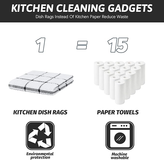 Nialnant 8 Pack Kitchen Dish Rags,100% Cotton Dish Cloths for Washing Dishes,Quick Drying Kitchen Towels,12x12 Inches,Black Plaid