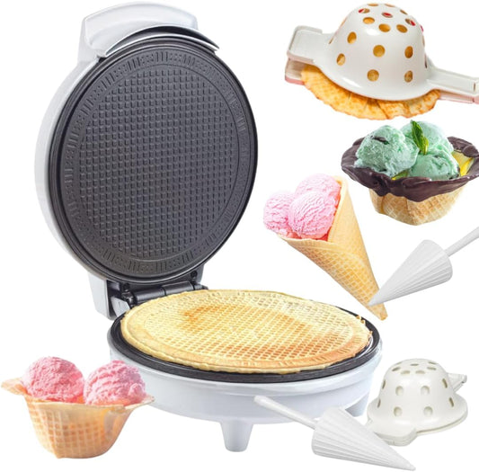 Waffle Cone & Bowl Maker for Homemade Ice Cream Cones- Includes Amazon Exclusive Bowl Press & Shaper Roller- Electric Nonstick Waffler Iron Machine for DIY Dessert Sundaes, Gift Treat for Kids Adults
