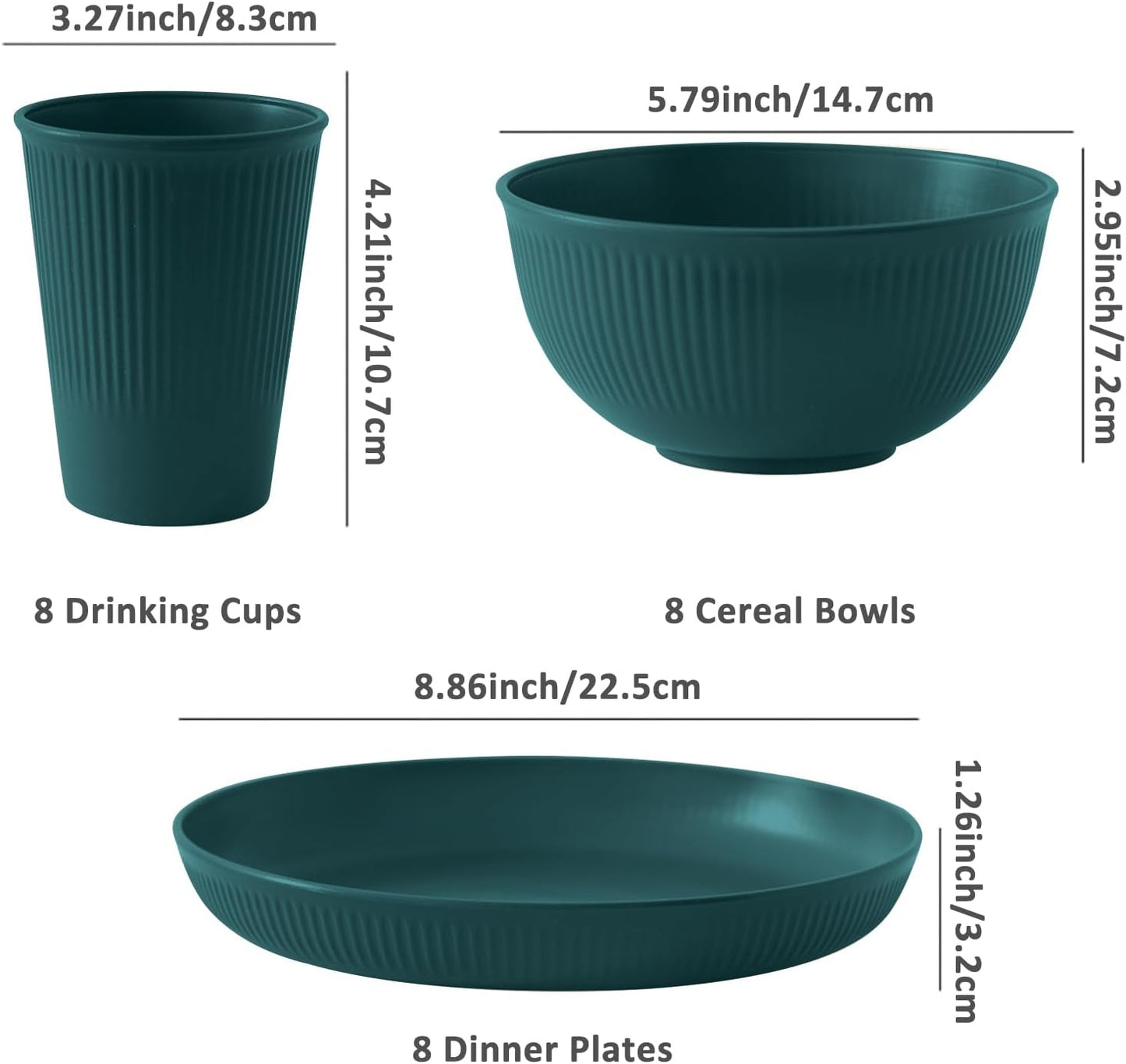 24pcs Wheat Straw Dinnerware Sets For 8, Unbreakable Plates and Bowls Wheat Straw Dinnerware Microwavable Cups Plates and Bowls Sets Shatterproof For Outdoor Kitchen Camping