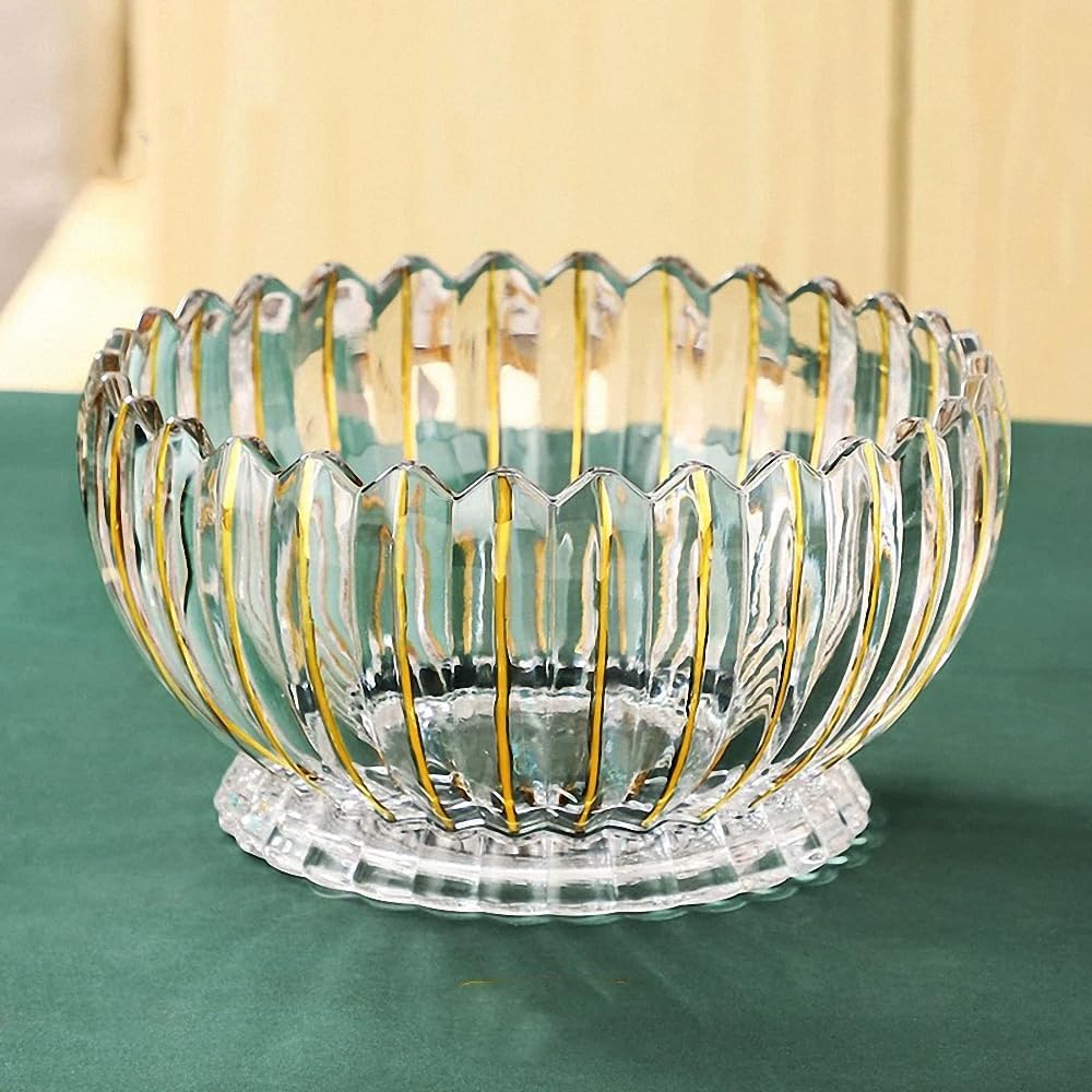 MAGCOLOR Hand painted Gold Round Crystal Glass Fruit Bowl-8.7inch Diameter, Footed Bowl,Elegant Decorative Fruit/Candy Bowl.