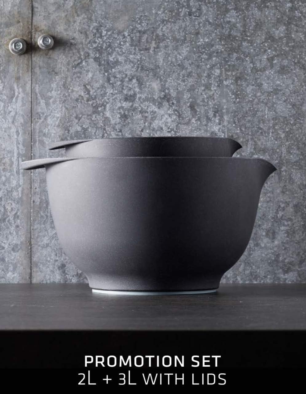 Rosti Precision Craft Mixing Bowl Set 2 Pcs Elevate Your Culinary Experience Stylish Nesting Bowls for Effortless Cooking and Baking- (Pebble Black)