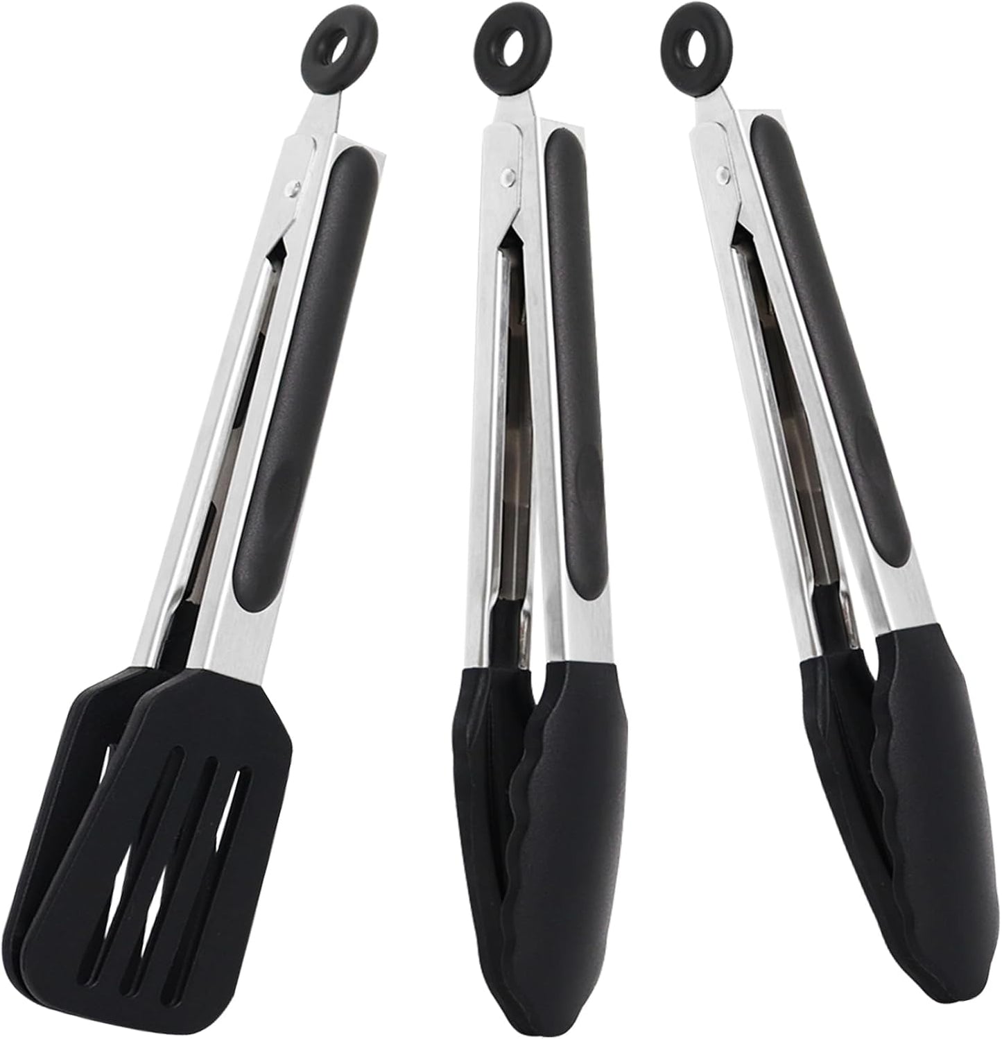9 Inch Small Kitchen Tongs Set of 3, Silicone Cooking Tongs with Silicone Tips and Stainless Steel Handle, Tongs for Cooking, Serving