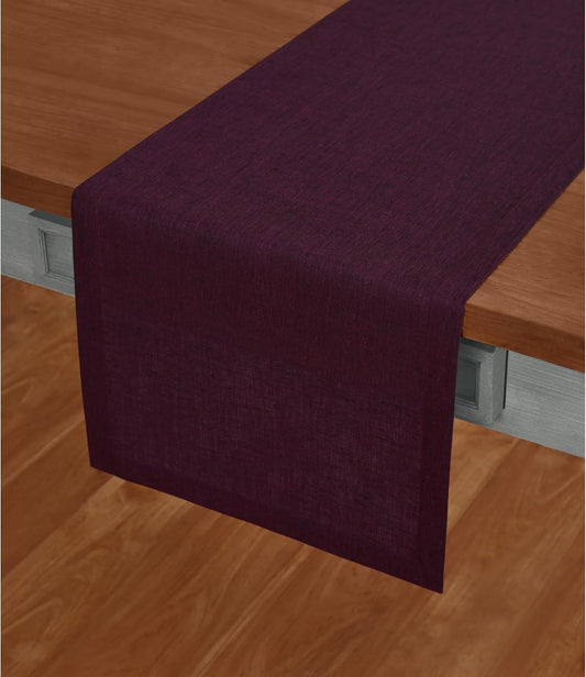 Solino Home Linen Chambray Burgundy Table Runner 132 Inches Long - Athena, 100% Pure Linen 14 x 132 Inch Table Runner for Fall, Autumn, Thanksgiving