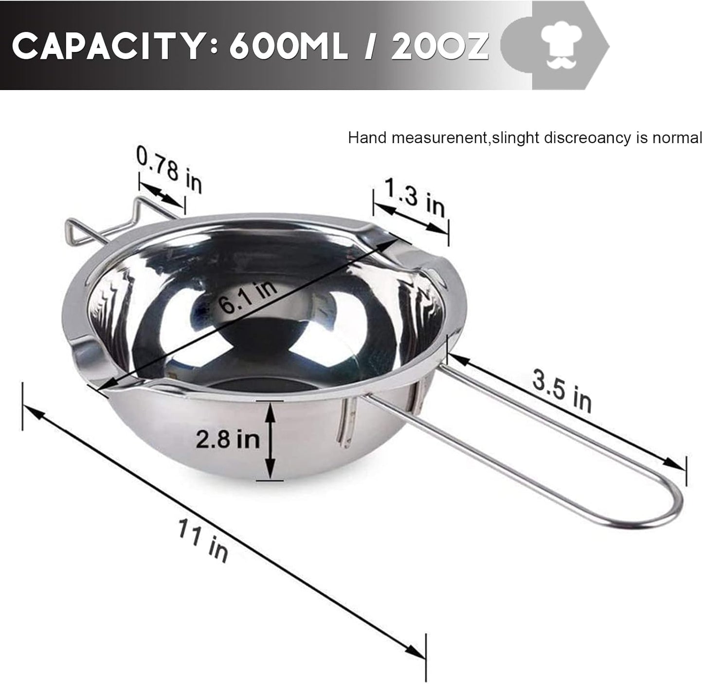 Double Boiler Pot Set, 600ml/0.5QT Chocolate Melting Pot with 1.5QT 304 Stainless Steel Pot, Melting Pot with Silicone Spatula for Melting Chocolate, Candy, Candle, Soap, Wax