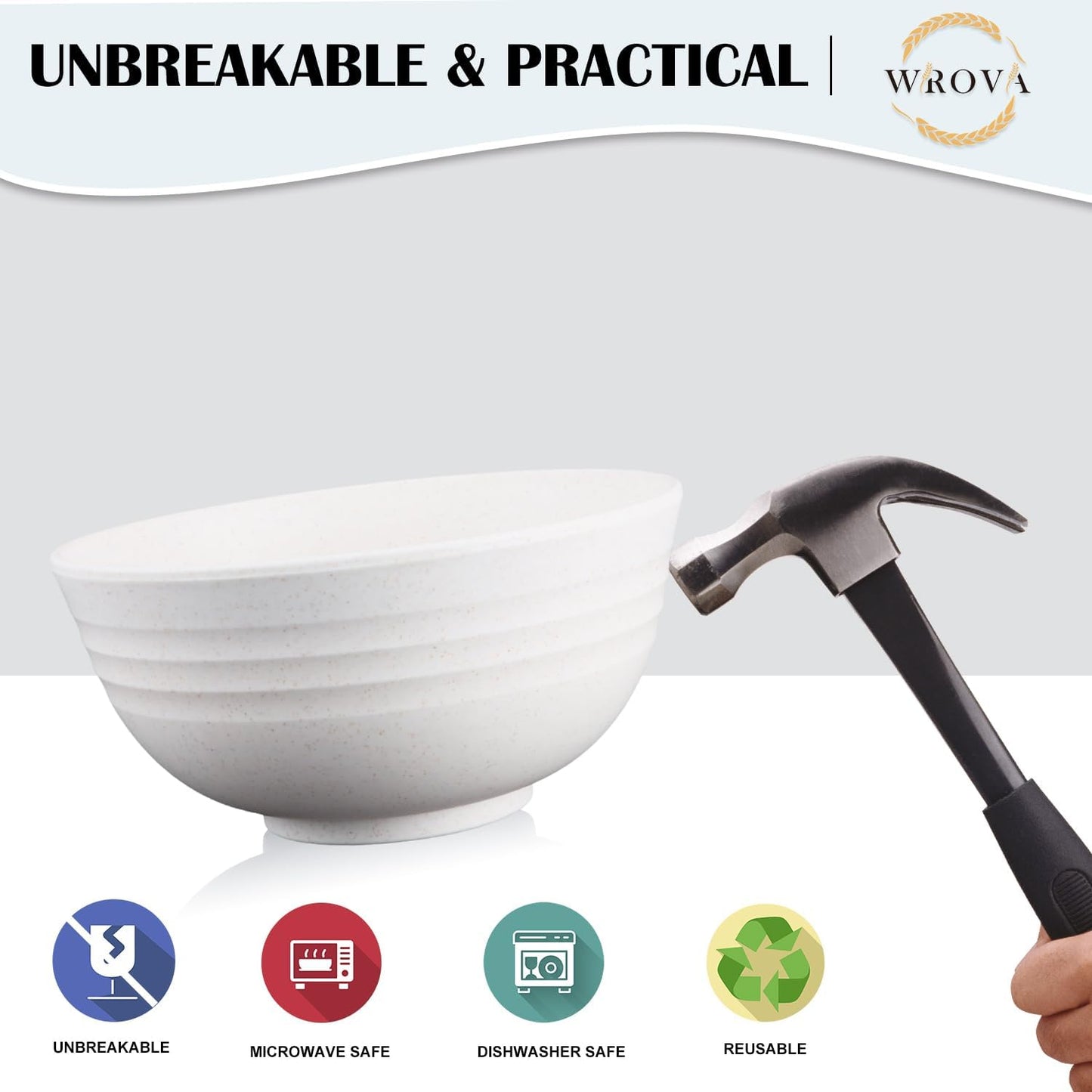 Wrova Wheat Straw Bowls Set of 8, Unbreakable White Cereal Bowl 26OZ, Microwave and Dishwasher Safe Oatmeal Bowls, Kitchen Bowl Suitable for Cereal,Salad,Snack (White)