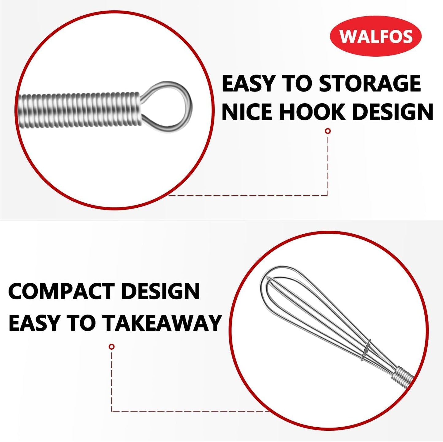 Walfos Mini Whisks, Small Whisk Bulk 304 Stainless Steel 6 Pieces, 5 Inch Tiny Whisk For Whisking, Beating Eggs, Mixing Sauces, Blending Ingredients