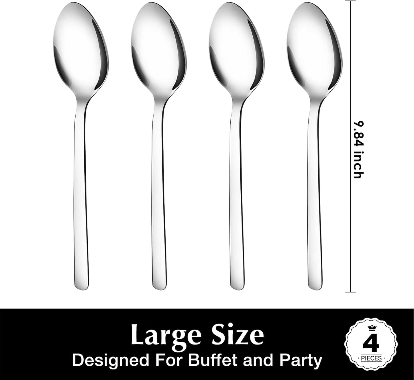 KINGSTONE Large Hostess Serving Utensils 4 Piece Set, 18/10 Stainless Steel Heavy Duty 9.84inch Spoons for Buffet, Wedding, Party, Catering, Dishwasher Safe