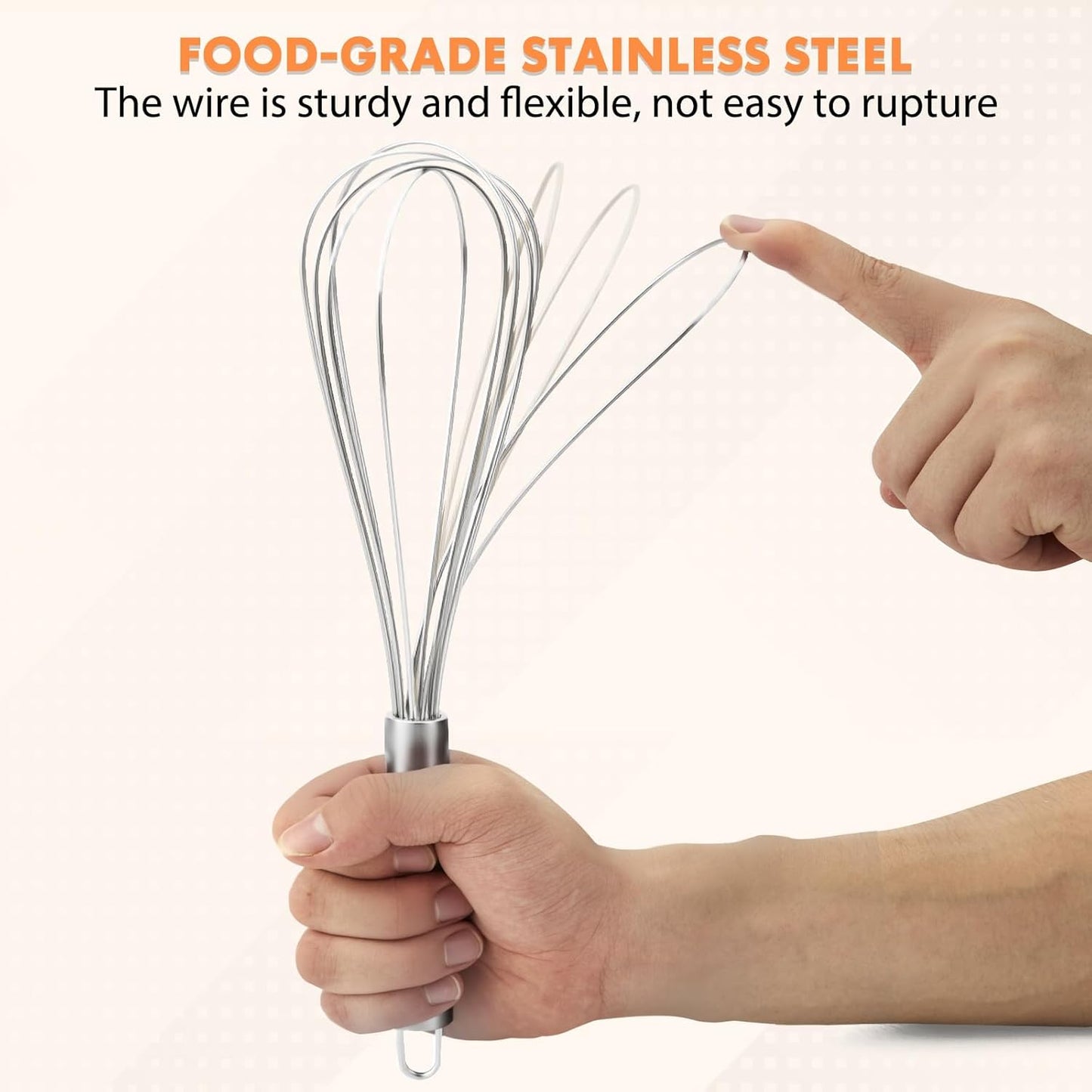 Metal Whisks for Cooking Stainless Steel Whisk Set 3 Pack Wisking Tool Balloon Wisk 8" 10" 12" Wire Whisk for Baking, Whisking, Mixing, Blending