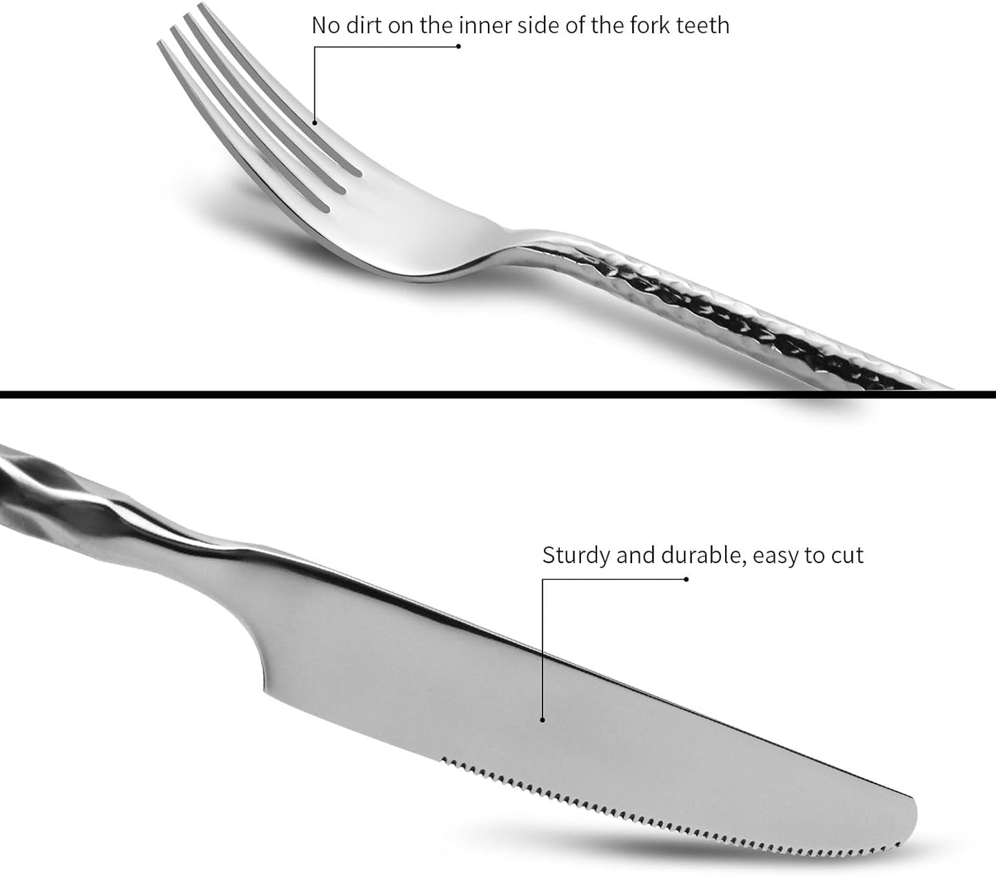 18/10 Stainless Steel Flatware Set Hand Forged Silverware Set Cutlery Set Round Hammered Handle Mirror Finished Heavy Duty 60 Pieces Service for 12