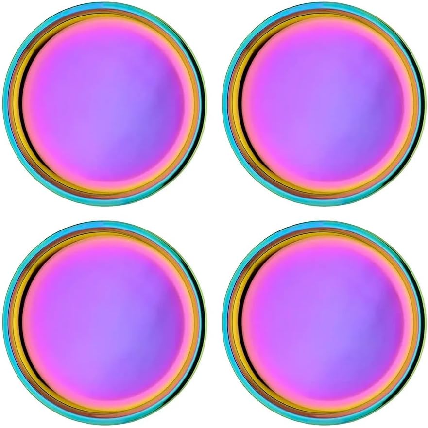 Ahimsa Stainless Steel Plates for Kids - 9" Round Rainbow Toddler Plates, Non Toxic Plate, BPA Free & Dishwasher Safe (Set of 4)