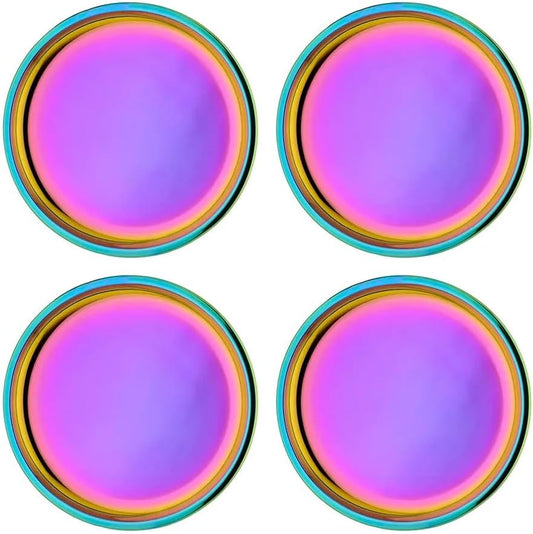 Ahimsa Stainless Steel Plates for Kids - 9" Round Rainbow Toddler Plates, Non Toxic Plate, BPA Free & Dishwasher Safe (Set of 4)