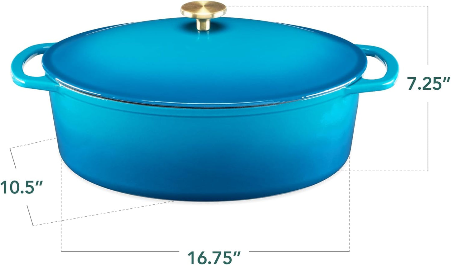 Best Choice Products Oval 7.5 Quart Enamel Cast-Iron Dutch Oven, Heavy-Duty Pre-Seasoned for Baking, Cooking w/Side Handles – Blue