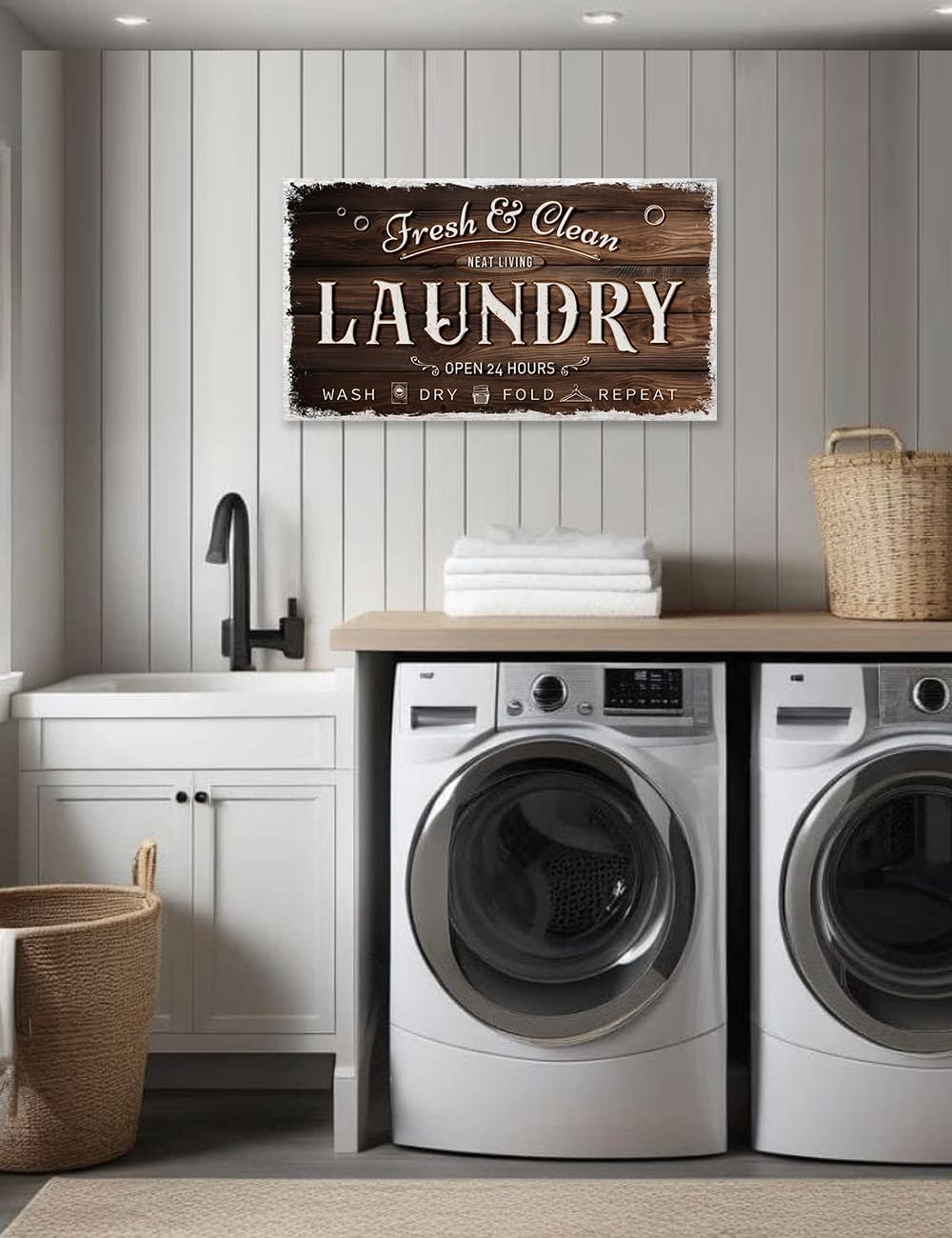 IPIC - Laundry Room Decor, Rustic Canvas Wall Art Print on Acid-Free Cotton Canvas for Family Laundry Room, Rustic Farmhouse Style Wall Decor for Home, Made in USA