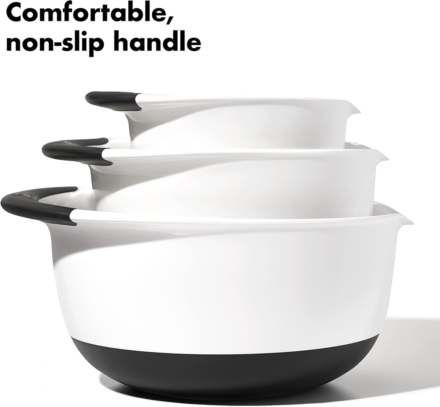 OXO Good Grips 3- Piece Plastic Mixing Bowl Set, 2500 ml,White/Black