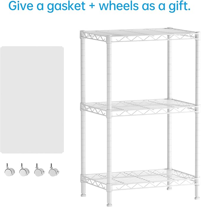 SINGAYE 3 Small Shelves Storage Shelf Wire Shelving Unit Metal Shelf Adjustable Organizers Storage Shelving with Wheels for Bathroom Laundry Room Kitchen Pantry11.5”D x 17.3”W x 30”H White