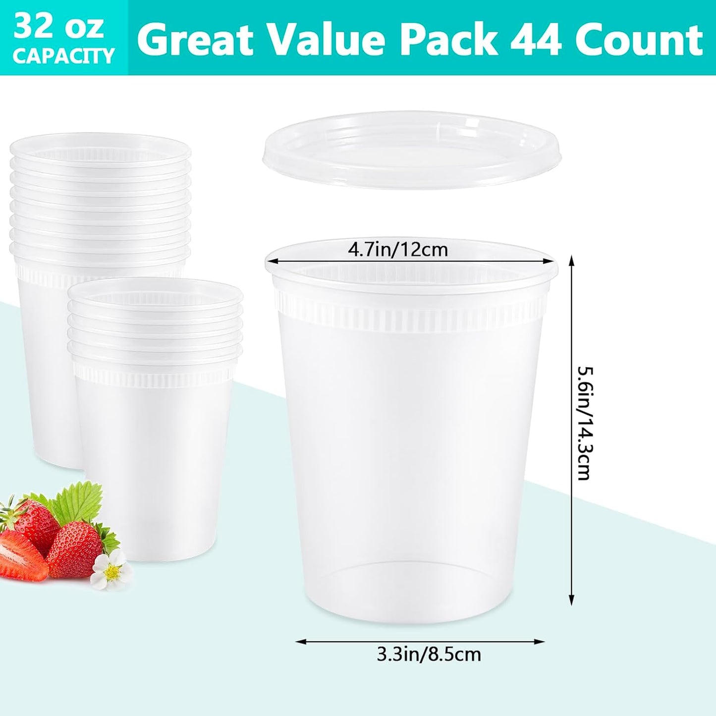 44 Sets Soup Containers with Lids,32 oz Deli Food Storage Containers,Clear Stackable Plastic Deli Container,Leakproof Soup Takeout Containers,Microwave Freezer Dishwasher Safe for Restaurant