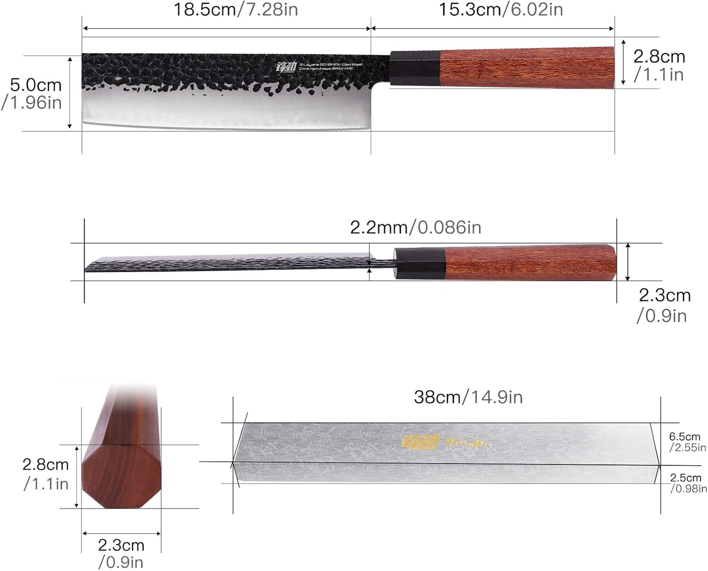 FINDKING Dynasty Series Japanese Nakiri Knife, Professional Vegetable Cleaver, 9Cr18MoV High Carbon Steel Blade, African Rosewood Octagonal Handle, for Shred, Slicing, Mincing, 7 Inches