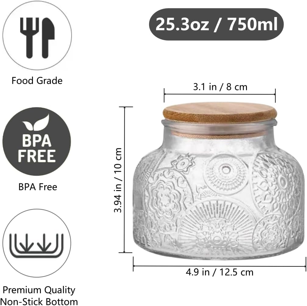 Vintage Decorative Glass Jar, 25.3 FL OZ Glass Food Storage Container, Glass Jar with Lid for Kitchen Pantry Holds Candy Coffee Tea Nuts Sugar Container (Sunflower)