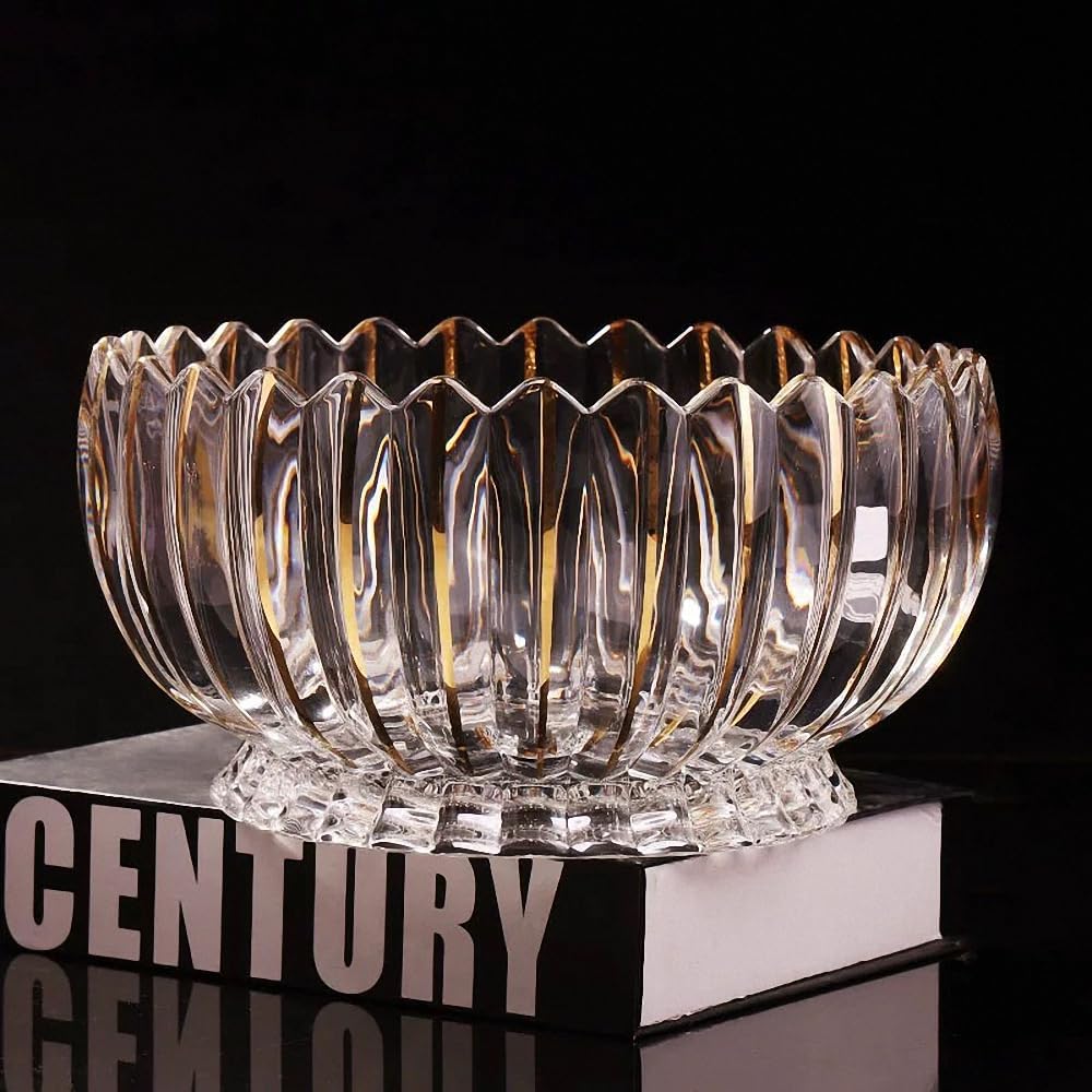 MAGCOLOR Hand painted Gold Round Crystal Glass Fruit Bowl-8.7inch Diameter, Footed Bowl,Elegant Decorative Fruit/Candy Bowl.