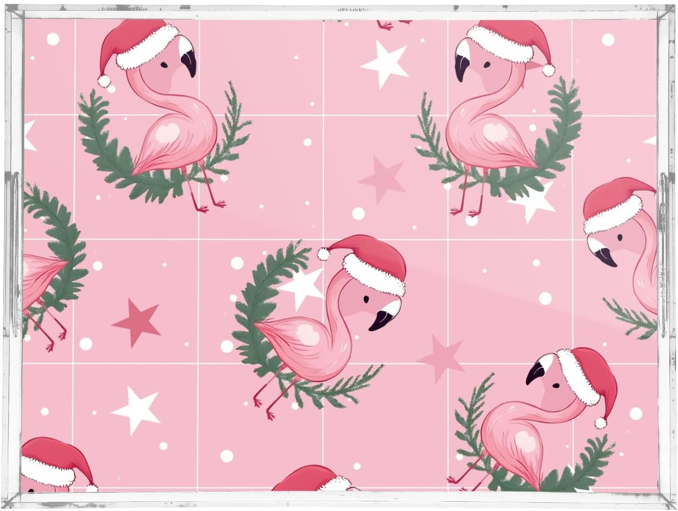 Christmas Flamingo Pink Plastic Food Serving Tray Decorative Vanity Trays for Bathroom Coffee Table Kitchen Counter 11.8 * 15.7in