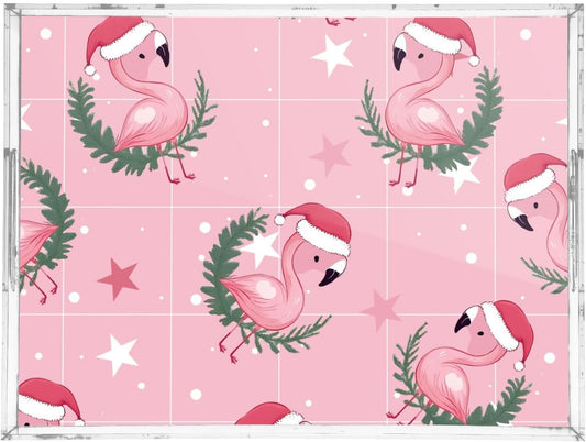 Christmas Flamingo Pink Plastic Food Serving Tray Decorative Vanity Trays for Bathroom Coffee Table Kitchen Counter 11.8 * 15.7in
