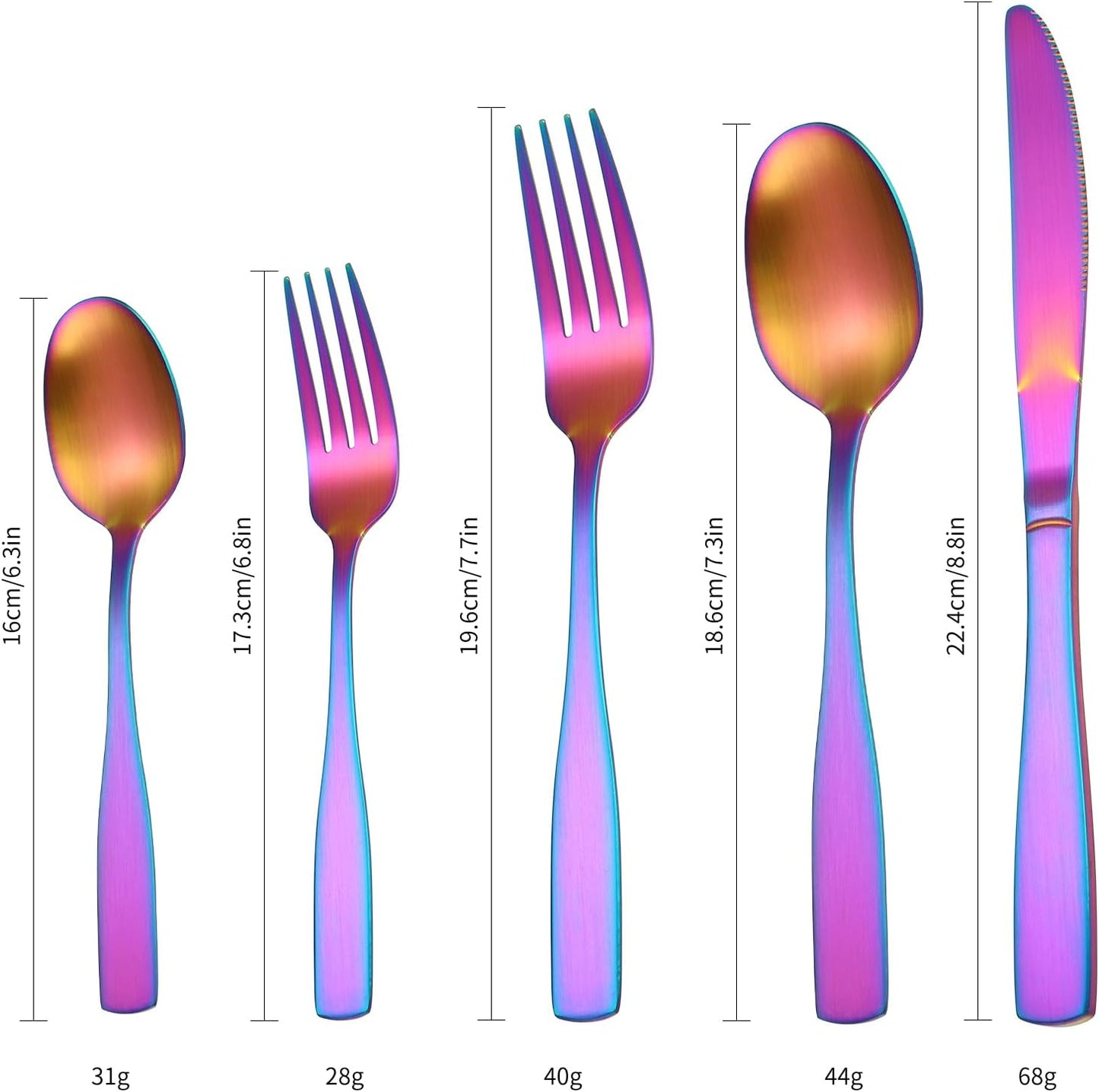 Matte Rainbow Silverware Stainless Steel Flatware Set for 6 Colorful Cutlery Set 30 pieces Include Forks Spoons and Knives for Kitchen Home Restaurant Satin Finish Square Edge Handle