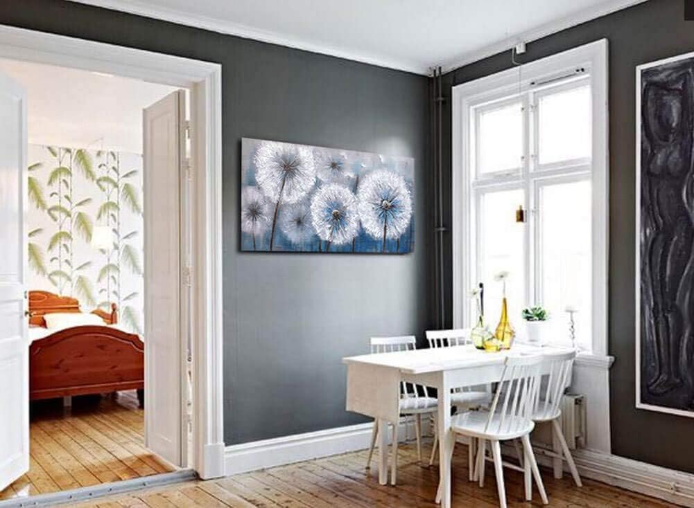 Dandelion Painting Wall Art Canvas Print Picture for Living Room Large White Flower Flora Home Bedroom Decoration Modern Framed Artwork Decor, 20x40