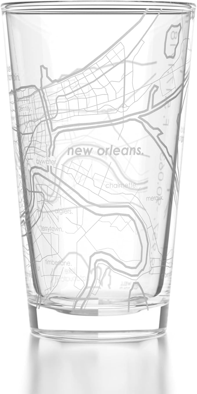 Well Told Engraved New Orleans Louisiana Map Pint Glass, Etched Beer Gift (16 oz, Clear) City Map Pint, Custom City Glassware, Gifts For Beer Lovers