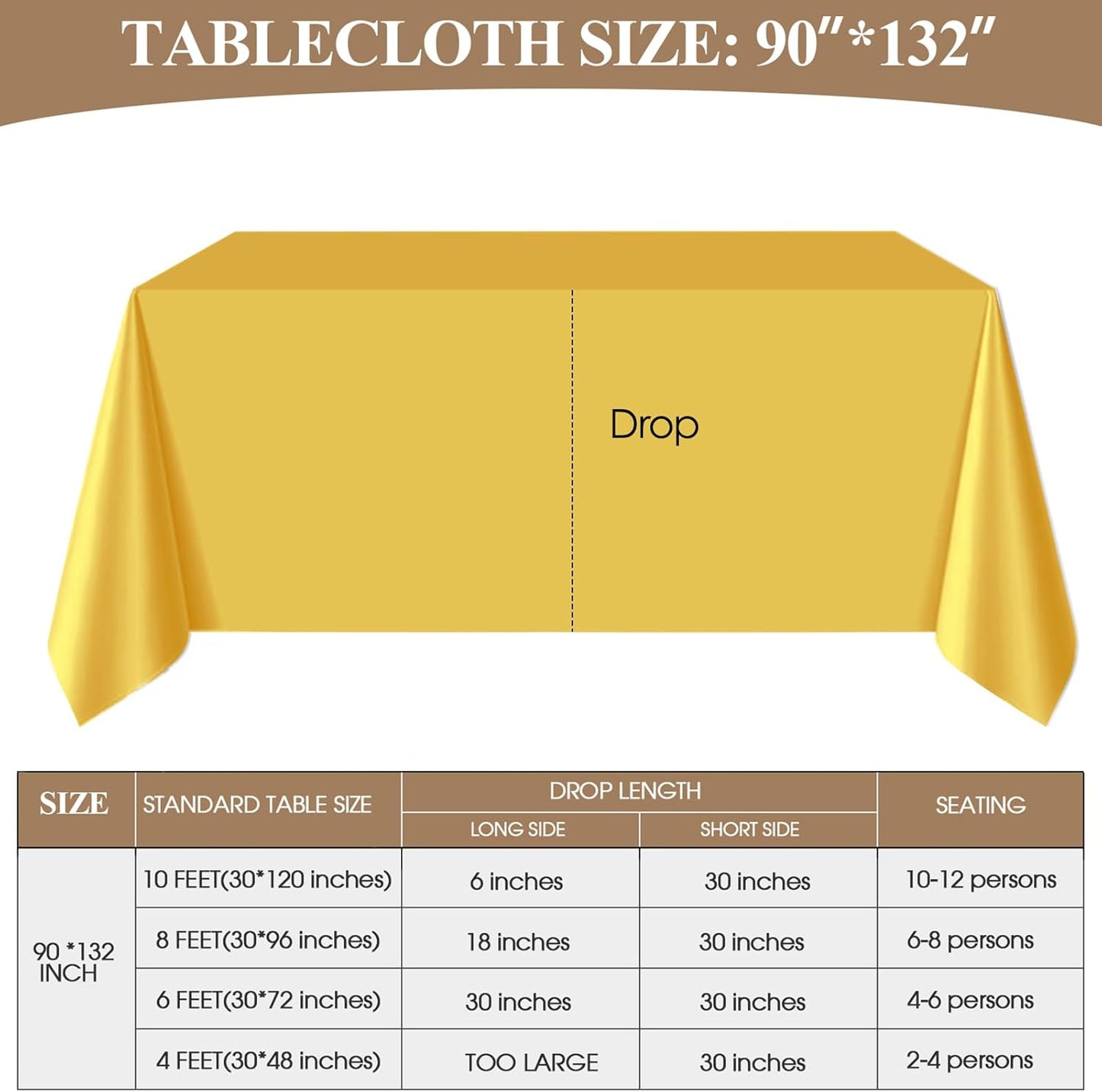Rectangle Tablecloths 90x132 Inch 6 Pack Yellow Tablecloth Washable Decorative Linen Polyester Table Cloths for Dining Table Banquets Buffet Parties and Wedding