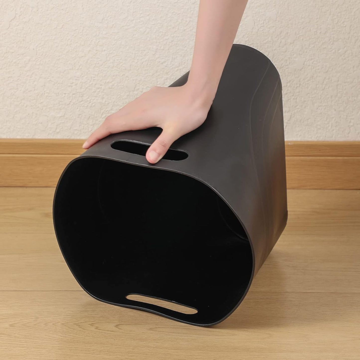 rejomiik Small Trash Can, Slim Garbage Can Plastic Waste Basket with Handles 3.5 Gallon Container Bin for Narrow Spaces Bathroom, Bedroom, Kitchen, Office at Home, 2 Pack Black