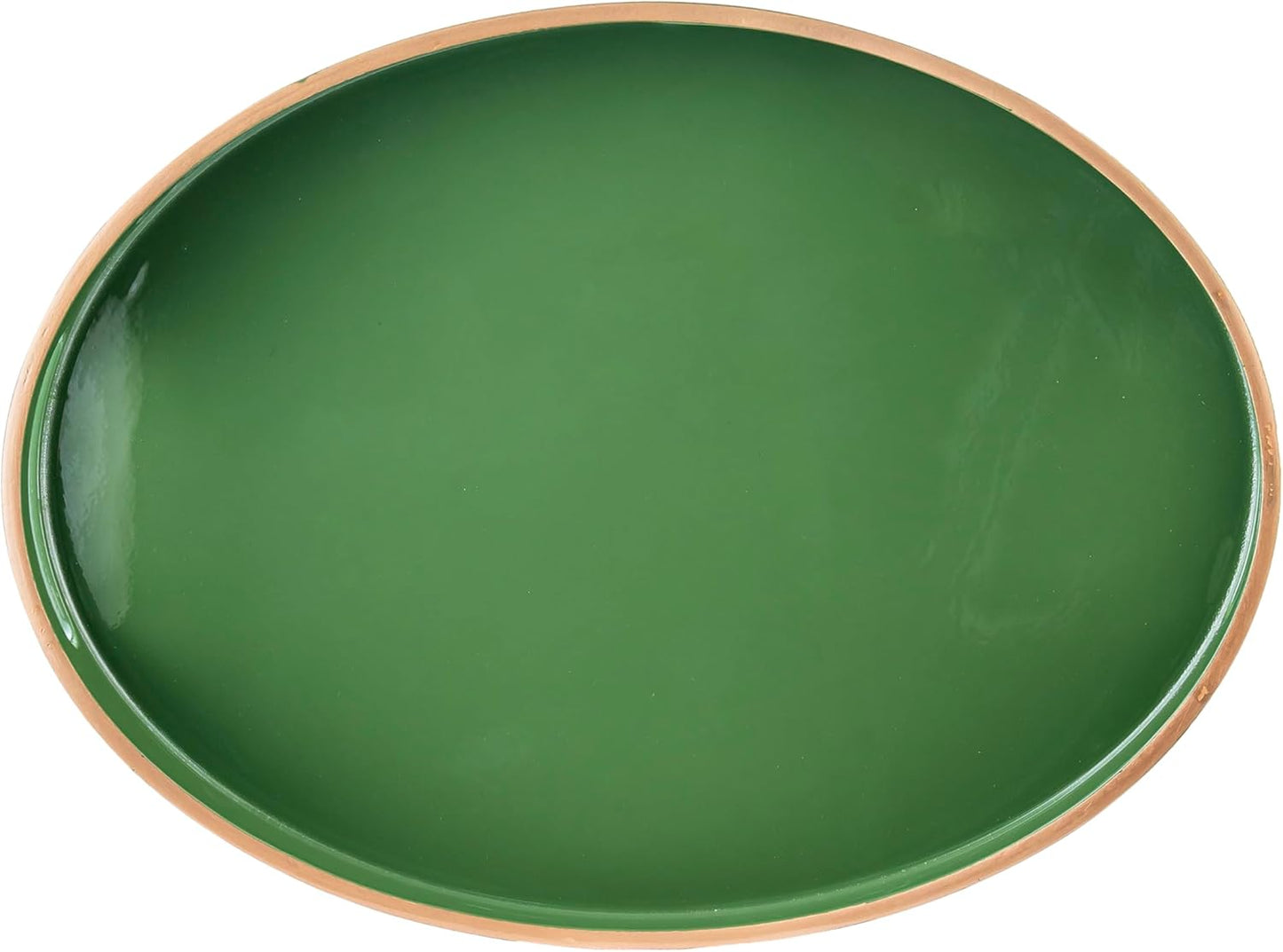 PEMAR 15.7" x 11.8" Oval Lacquer Serving Tray, Handmade Polished Coffee Table Tray w Insert Handles, Luxury Decorative Platters for Dining, Party, Dinner, Breakfast in Bed (Green)