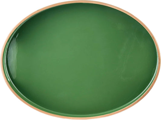 PEMAR 15.7" x 11.8" Oval Lacquer Serving Tray, Handmade Polished Coffee Table Tray w Insert Handles, Luxury Decorative Platters for Dining, Party, Dinner, Breakfast in Bed (Green)