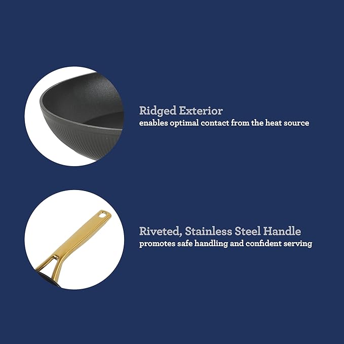 Oster Platinum Abbotsford 11-Inch Nonstick Skillet Fry Pan – Matte Black Stripe Cookware with Gold Handle, Dishwasher Safe, Modern Kitchen Essentials