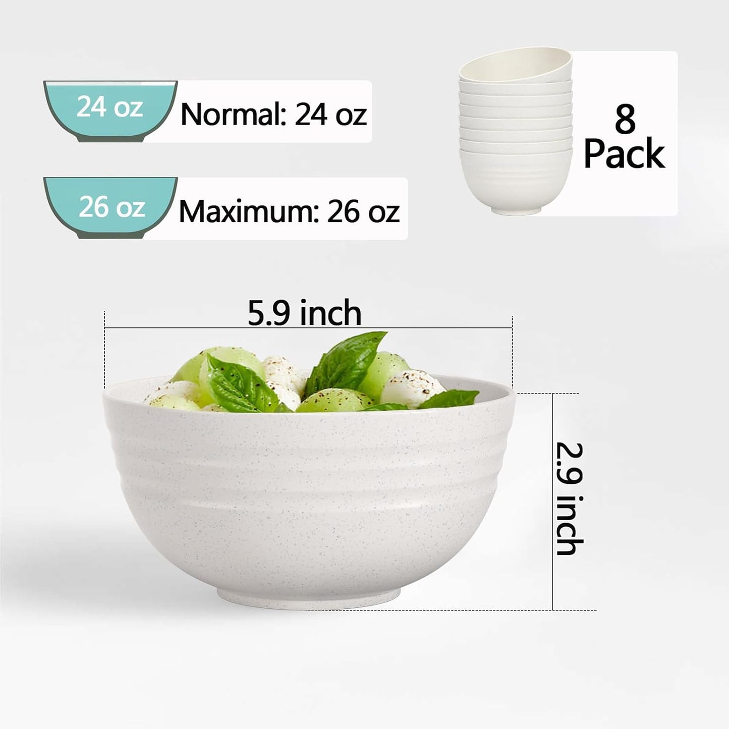 Homestockplus 24 Oz Unbreakable Cereal Bowls Set of 8 - Microwave & Dishwasher Safe Wheat Straw Fiber Bowls for Soup, Rice, Salad - Eco-Friendly and Robust 【Non Ceramic】