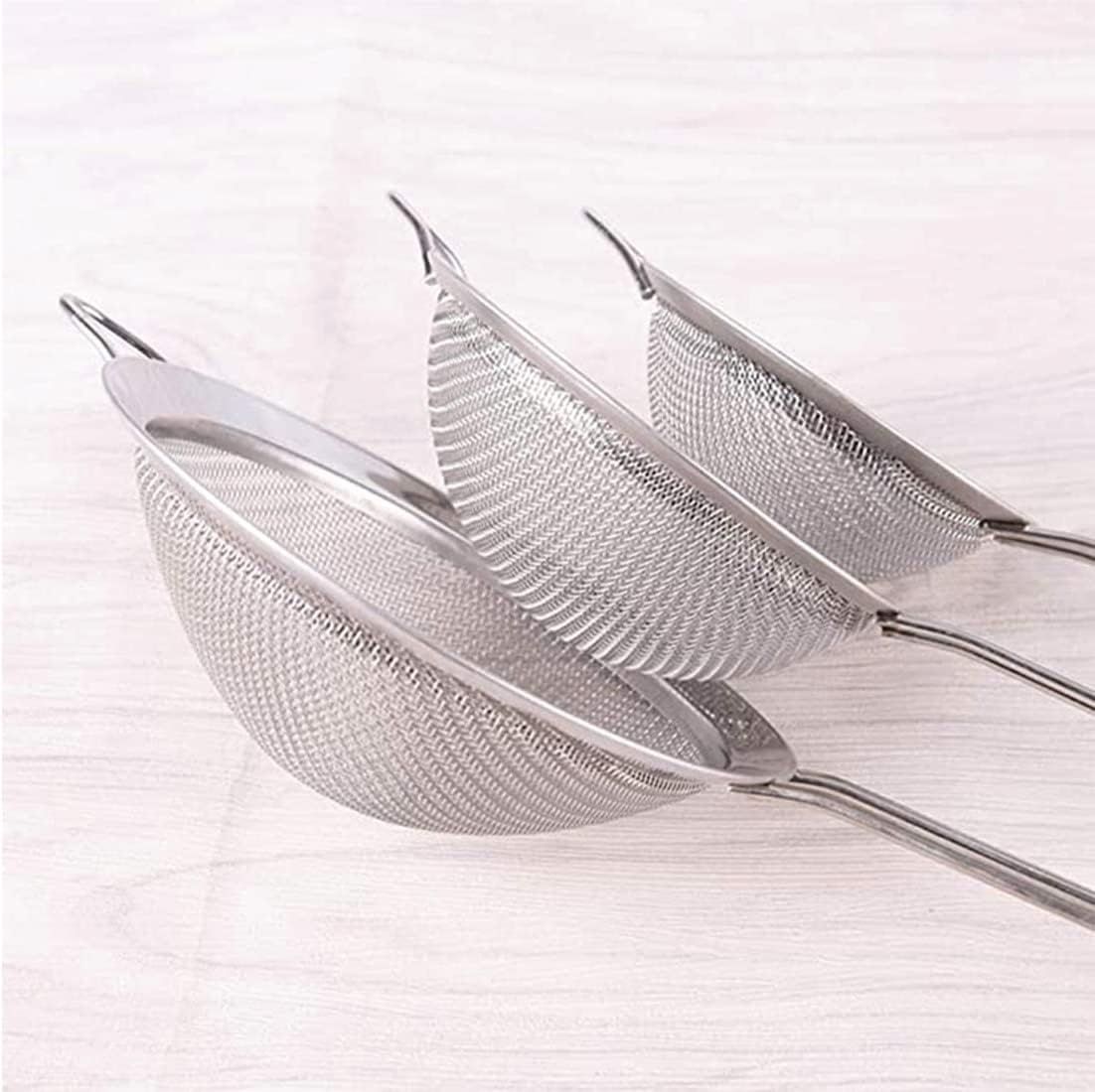 3 Fine Mesh Strainers Set with Handle for Kitchen - Sizes 7", 4.7", 3.3", Easy Clean 304 Stainless Steel, Comfortable Non-Slip Grip. Ideal for Tea, Coffee, Rice, Quinoa, Veggies & Fruits