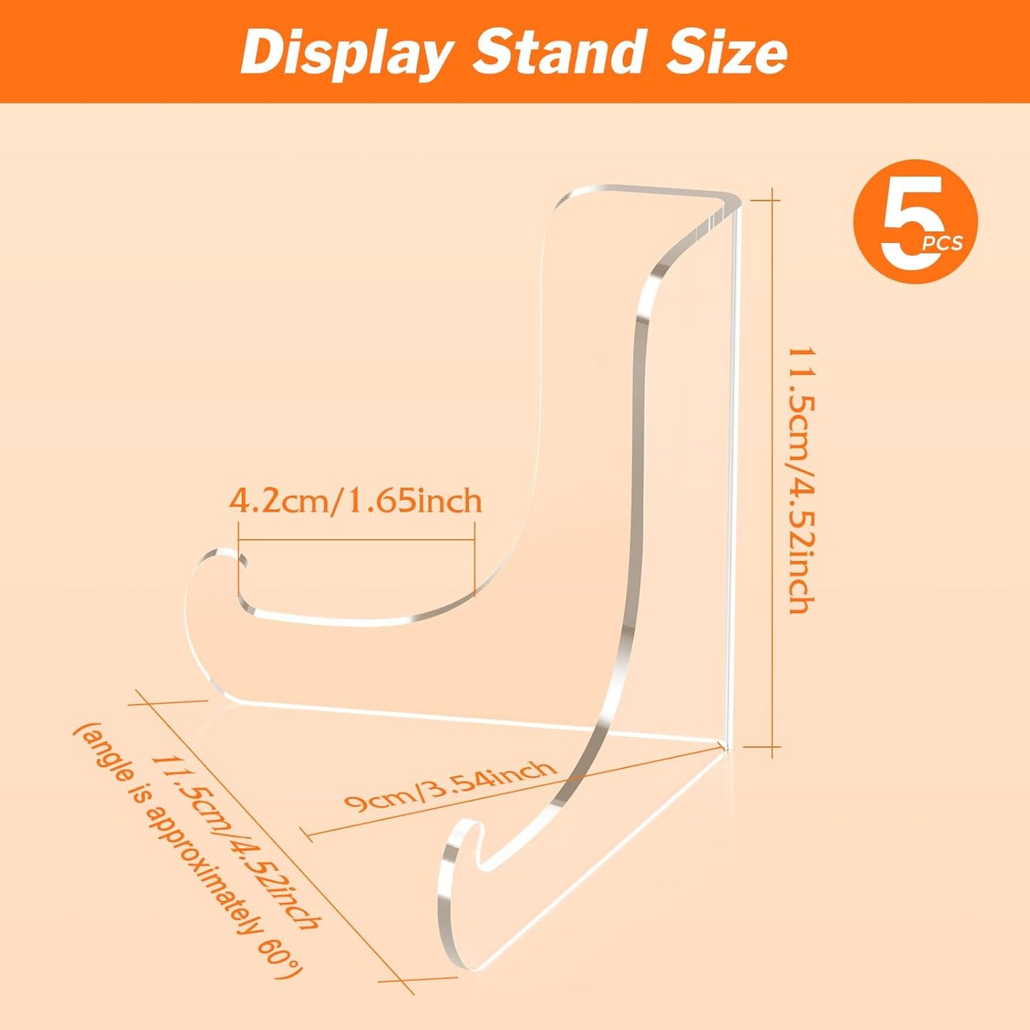 5 Pack Acrylic Display Stand, Plate Stand for Display, Clear Easel Stand, Display Holder for Card, Frame, Picture, Magazine, Book, CD, Phone (Large/ 4.5 Inch)