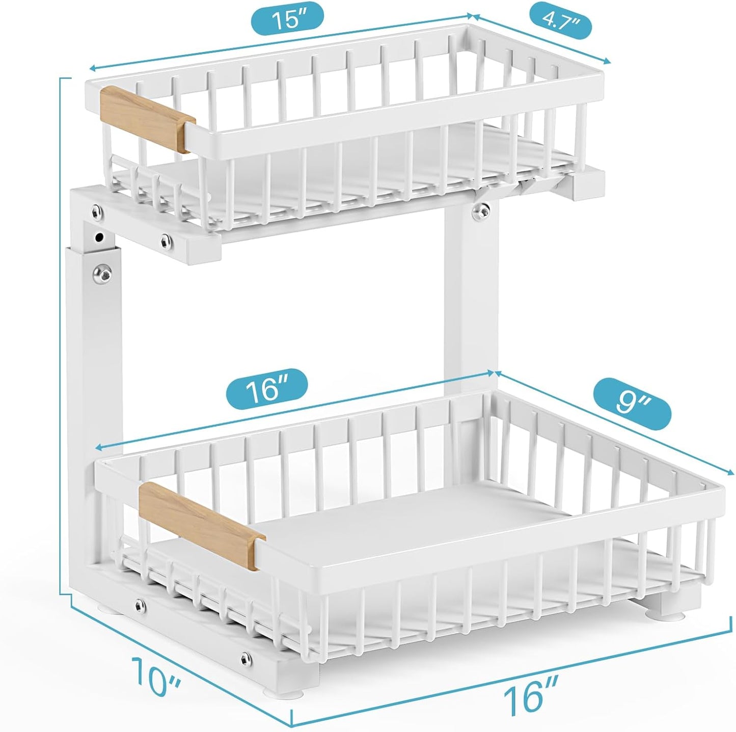 1 Packs Under Sink Organizer,Small Shelf for narrow spaces,2 Tiers Pull Out Under Cabinet Organizer,Adjustable Height,Slide Out Thickened Metal Under White