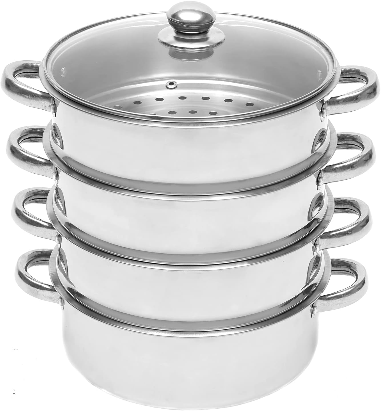 5 Tier Stainless Steel Cooking Steamer - 26/28/30cm Steamer Pot with Glass Lid for Home Kitchen Restaurant