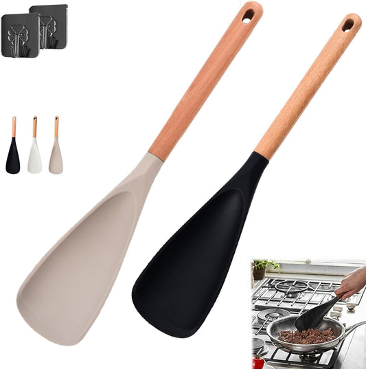 Spatula Spoons, Kitchen 3 In 1silicone Cooking Spoon One-Piece Design Multi-Function Spatula Scoon for Mixing, Scoop, and Scrape (black & Khaki)