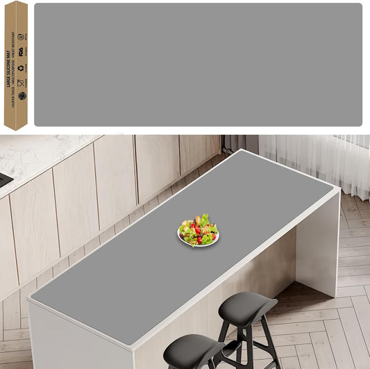 78.7''x23.6'' Extra Large Silicone Mat for Kitchen Counter, Heat Resistant Non-Slip Kitchen Island Protector Mat, Silicone Placemat for Countertop Protector, Light Gray