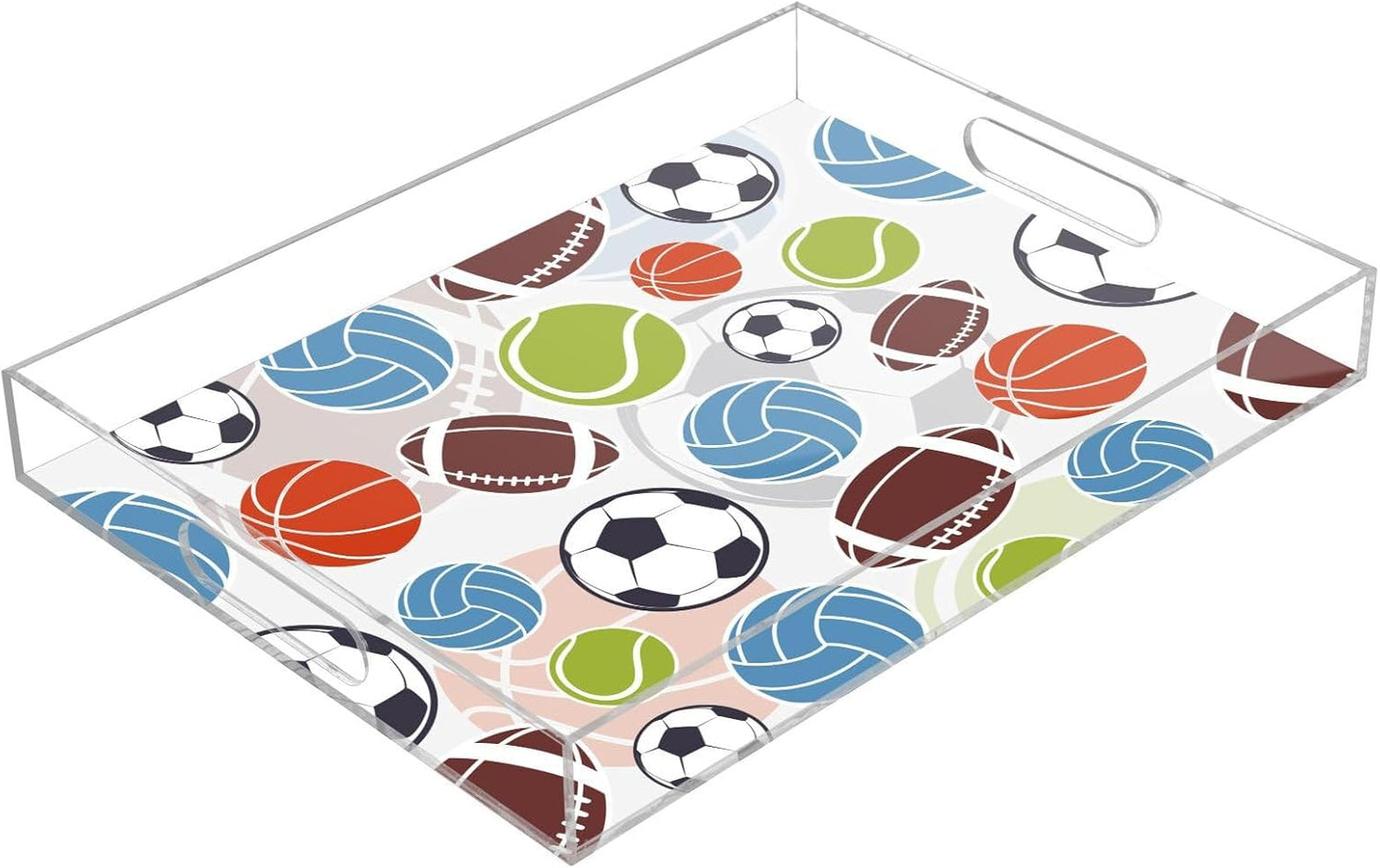 Acrylic Serving Tray with Handles Spill Proof Kitchen Storage Tray Clear Decorative Tray Makeup Drawer Organizer Storage Tray for Bathroom Living Room Ottoman 15.7x11.8Inches