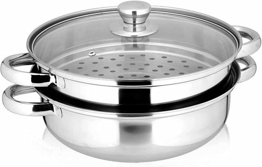 Yamde 2 Piece Stainless Steel Stack and Steam Pot Set - and Lid,Steamer Saucepot double boiler…